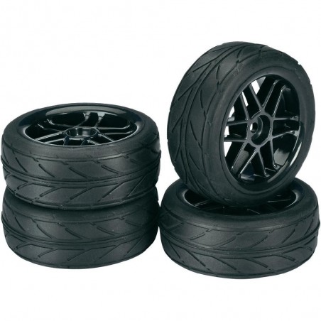 Set roti automodel asfalt 6 spite negre 1:10 (4 buc)
